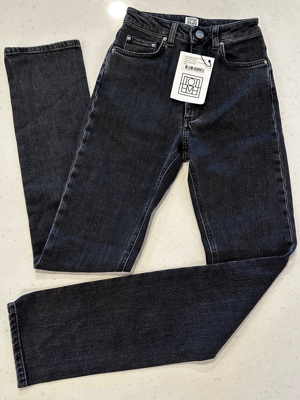 NWT Toteme Black High Waist Straight Leg Jeans Size 24 Designer Denim Luxury